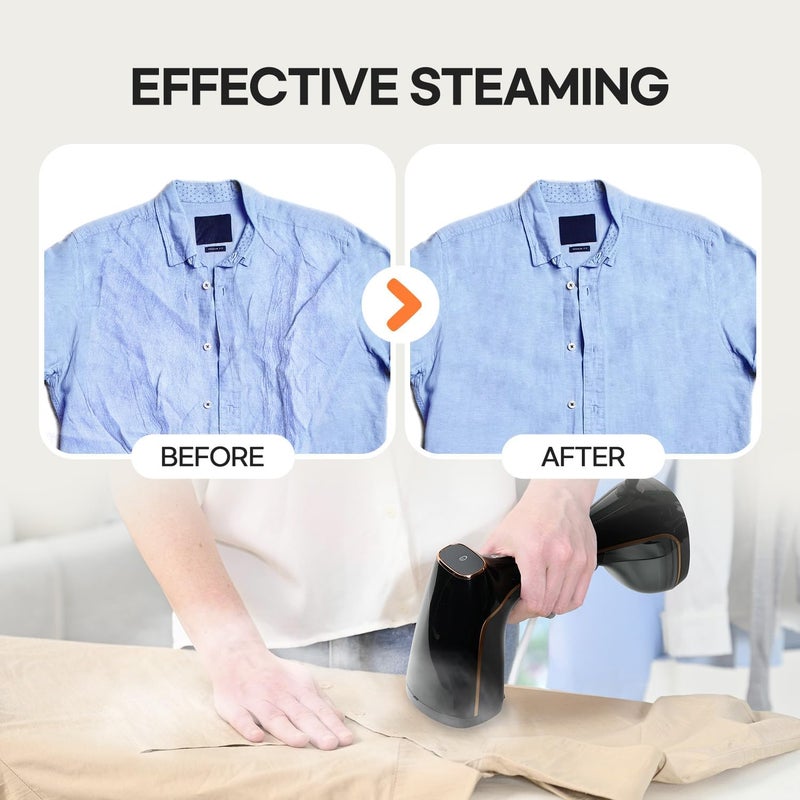 Hubdic HubiCare Handheld Garment Steamer for Clothes - 1500W TurboSteam, 3 Steam Levels, 320ml Big Capacity, Strong Penetrating Steam, 20s Fast Heat-up, Steam Iron Fabric Wrinkle Remover (Black) - Image 3